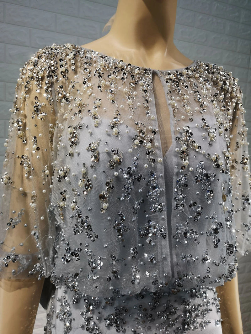 Tailor Shop Mother of Bride Dress Silver Sequin Beads Dress Occasion Wear Dress Plus Size Sequin Dress Silver Formal Gown