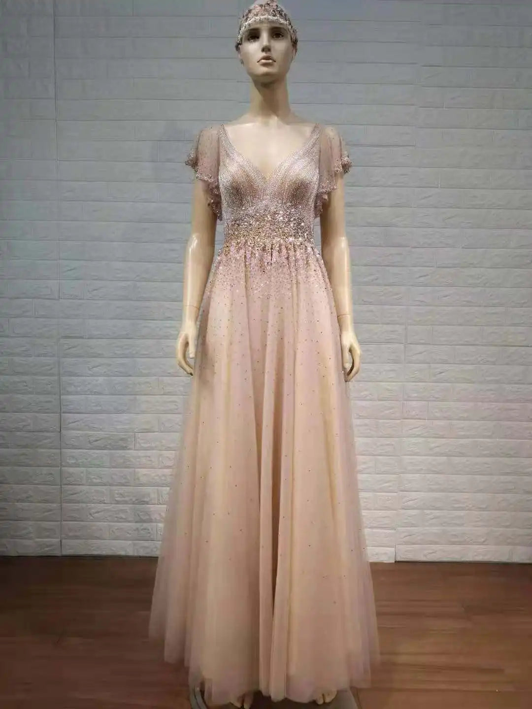 Tailor Shop Mother of Bride Dresses Silver Champagne Beads Elegant Occasion Wear Formal Gown Bling Short Beaded Evening Gowns