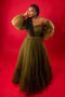 Tailor Shop Oliver Green Off Shoulder Puffy Big Sleeve Swing Princess Style Long Evening Dress Bride-dress