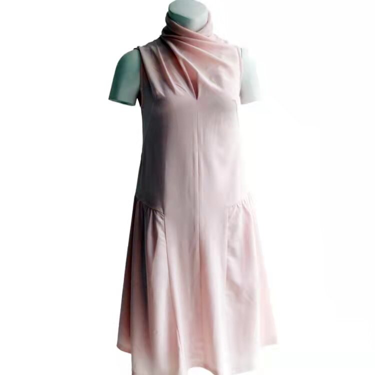 Tailor Shop Pale Pink Crepe Ruched Collar Sleeveless Dress Formal Dress
