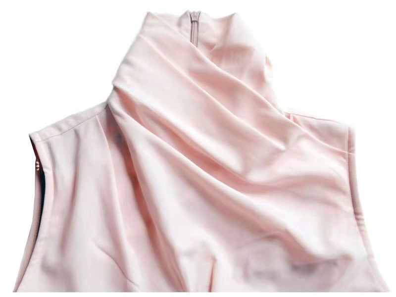 Tailor Shop Pale Pink Crepe Ruched Collar Sleeveless Dress Formal Dress