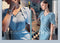 tailor shop sky blue cape dress French high-end cloak bright diamond V-neck ladies dress female summer