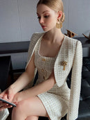 Tailor Shop Tweed Crop Jacket with Temperament Square Neck Dress Short Coat Two-piece Suit Female Autumn