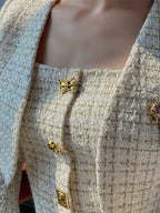 Tailor Shop Tweed Crop Jacket with Temperament Square Neck Dress Short Coat Two-piece Suit Female Autumn