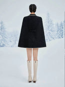 Tailor Store Winter Black with White Trimming Tweed Fancy Looking Cape and Skirt  Unique Winter Outwear