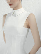 White Long-sleeved Suit Dress Designer Crop Jacket with Big Swing Dress Formal Dress Women Wedding Guest