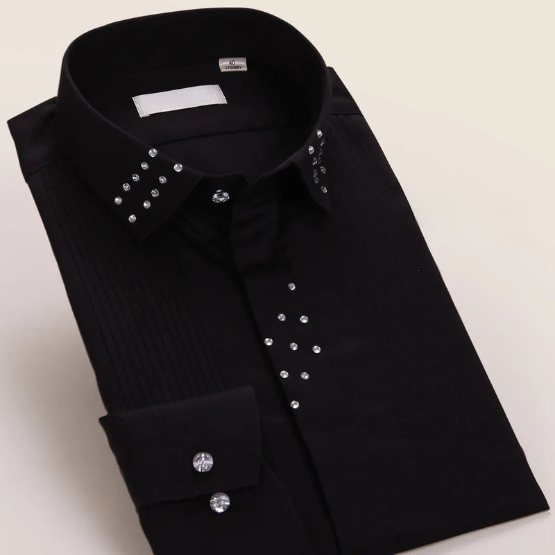 Autumn New Long Sleeve Shirt Diamond Wedding Dress Business Slim Fit Men's Shirt