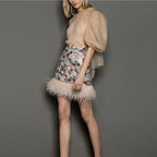 Dresses Party Birthday Mini Dress Suit Female Sequin Design Feather Skirt Net Celebrity Street Shooting Fried Street Two-piece