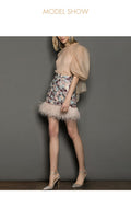 Dresses Party Birthday Mini Dress Suit Female Sequin Design Feather Skirt Net Celebrity Street Shooting Fried Street Two-piece
