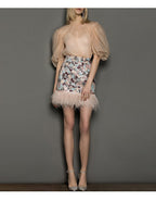Dresses Party Birthday Mini Dress Suit Female Sequin Design Feather Skirt Net Celebrity Street Shooting Fried Street Two-piece