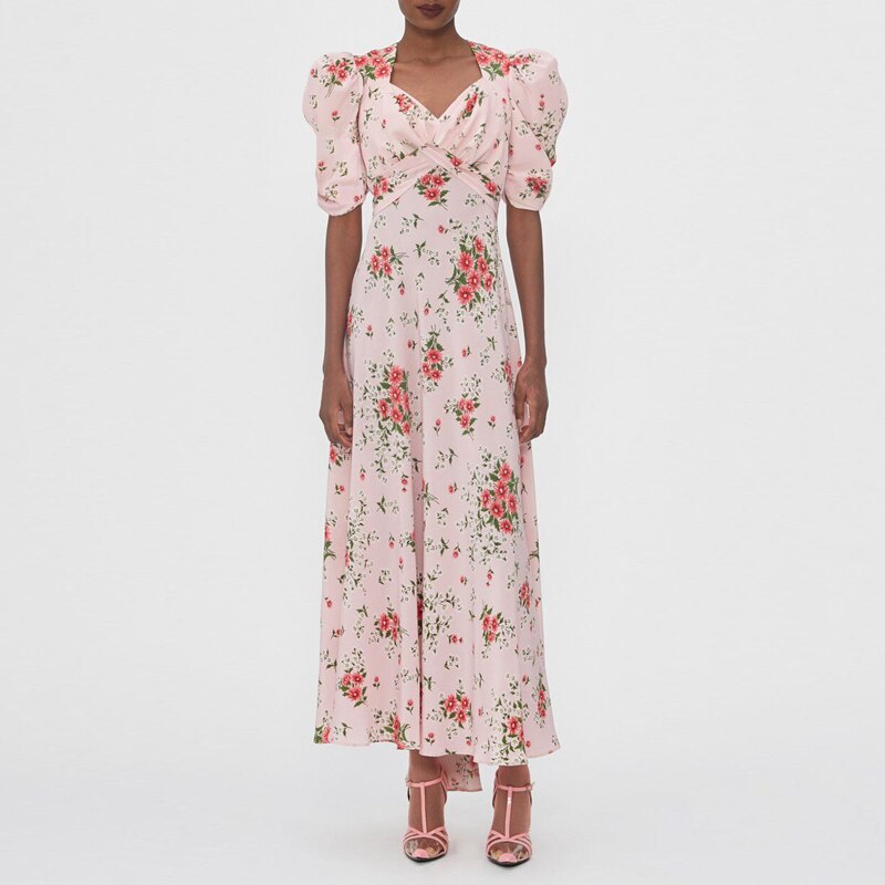 Fried Street French Small Floral Dress Artistic Skirt Niche Surprise Skirt Print Long Skirt  Dress  Dress