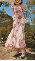 Fried Street French Small Floral Dress Artistic Skirt Niche Surprise Skirt Print Long Skirt  Dress  Dress