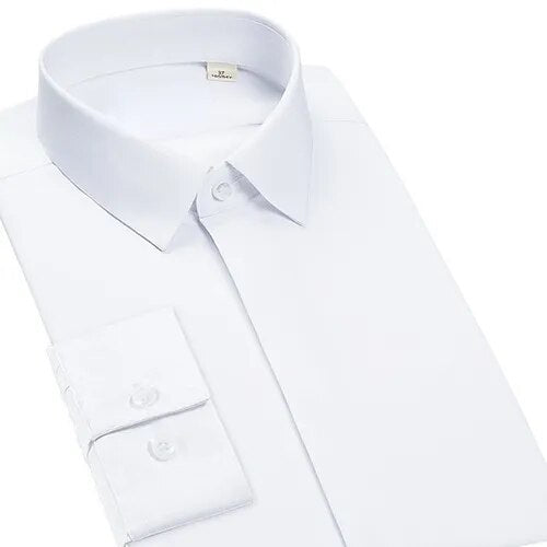 High Collar Shirt Men's Solid Color Long Sleeve Silk Slippery Non Iron Wrinkle Resistant Slightly Elastic Shirt Fashion