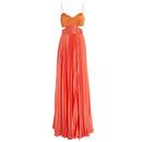 High-end Ladies Holiday Sling Dress Female Backless Hit Color Pleated Bright Color Dress Temperament Long Skirt Beach Skirt