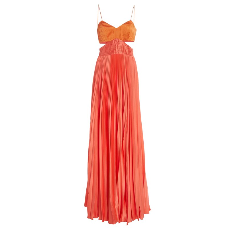 High-end Ladies Holiday Sling Dress Female Backless Hit Color Pleated Bright Color Dress Temperament Long Skirt Beach Skirt