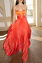 High-end Ladies Holiday Sling Dress Female Backless Hit Color Pleated Bright Color Dress Temperament Long Skirt Beach Skirt