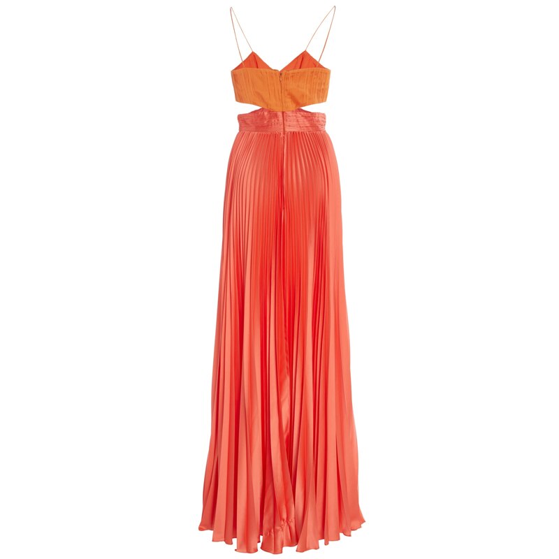 High-end Ladies Holiday Sling Dress Female Backless Hit Color Pleated Bright Color Dress Temperament Long Skirt Beach Skirt