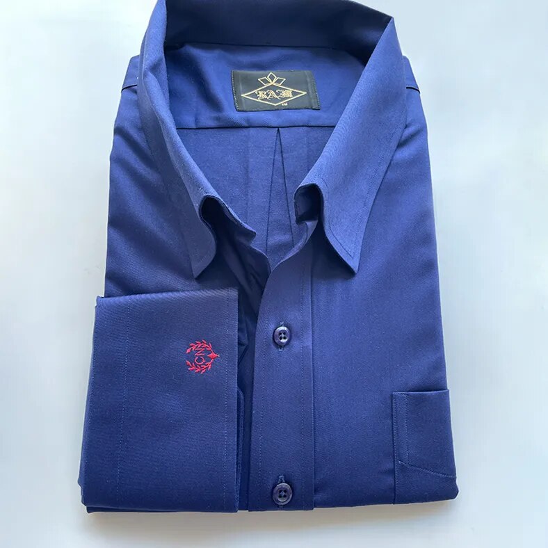 Men's Autumn Thin Long Sleeve Fashionable Business Blue Embroidered Shirt