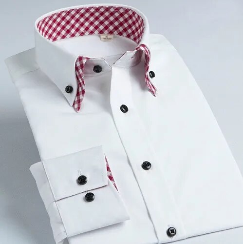 Men's White Shirt Long Sleeve Korean Double Collar Shirt Slim Men's Pure Cotton