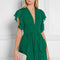 Royal Sister Goddess Fan V-neck Dress Heavy Industry Ruffled Slim Dress Skirt High Sense of High Green Long Skirt  Dress