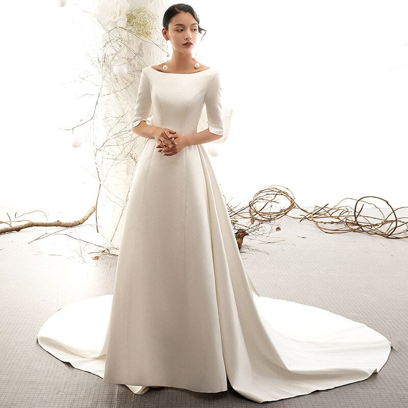 Satin wedding dress new word wedding dress princess tail dress customization dress tailor shop custom made designer dress