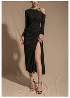 Sexy Strapless Evening Dress  Dress Skirt Female Banquet Slim Temperament Mid-length Split Dress