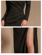 Sexy Strapless Evening Dress  Dress Skirt Female Banquet Slim Temperament Mid-length Split Dress