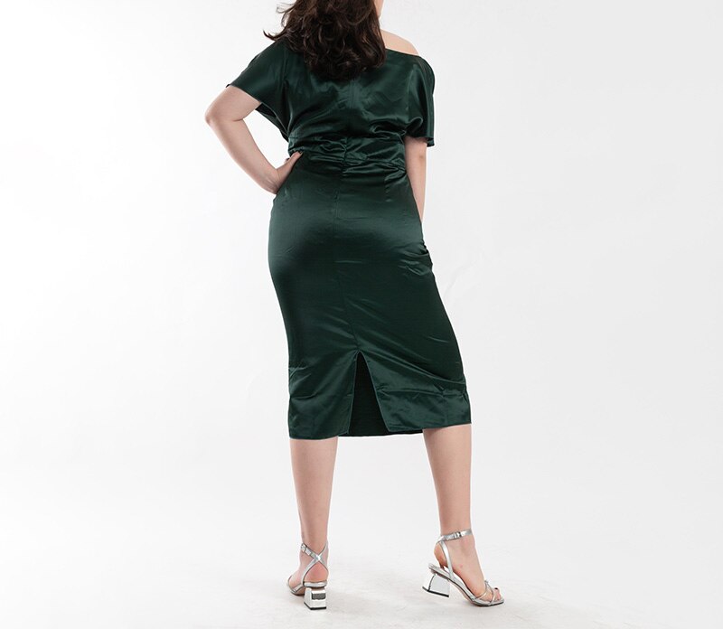 V-neck Strapless Lace-up High-waisted Ladies' Temperament Elegant and Elegant Pure Color Dark Green Dress Women Dress