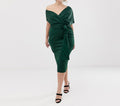 V-neck Strapless Lace-up High-waisted Ladies' Temperament Elegant and Elegant Pure Color Dark Green Dress Women Dress