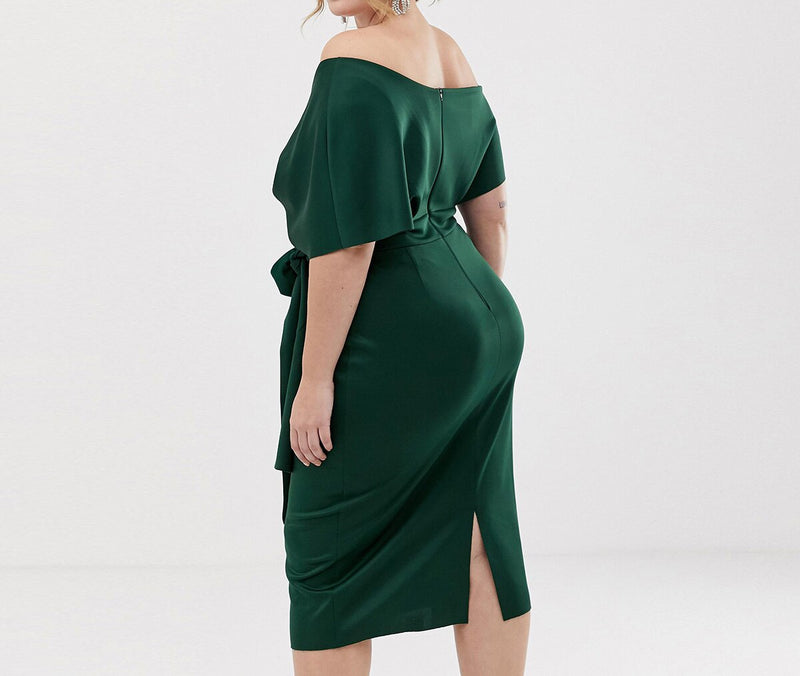 V-neck Strapless Lace-up High-waisted Ladies' Temperament Elegant and Elegant Pure Color Dark Green Dress Women Dress