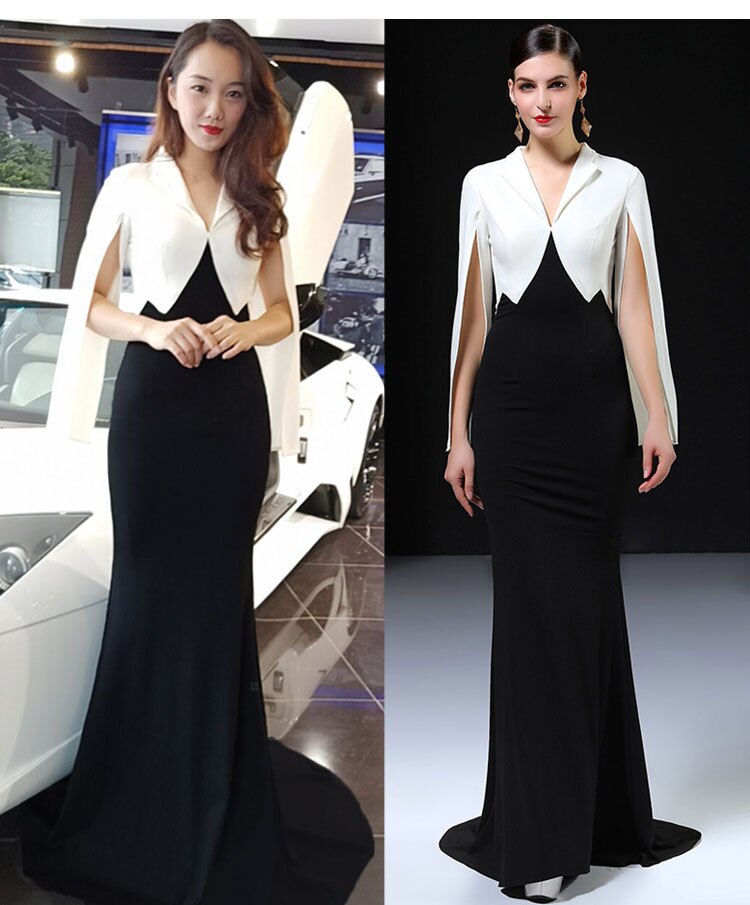 black and white evening gown fish tail style dress stylish evening dresses long custom can make any design wedding party gown