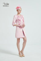 China Tailor  Custom Made Formal Wedding Guest Dress Mother of The Bride Dress   Pink Jacket Evening Gown with Sleeves