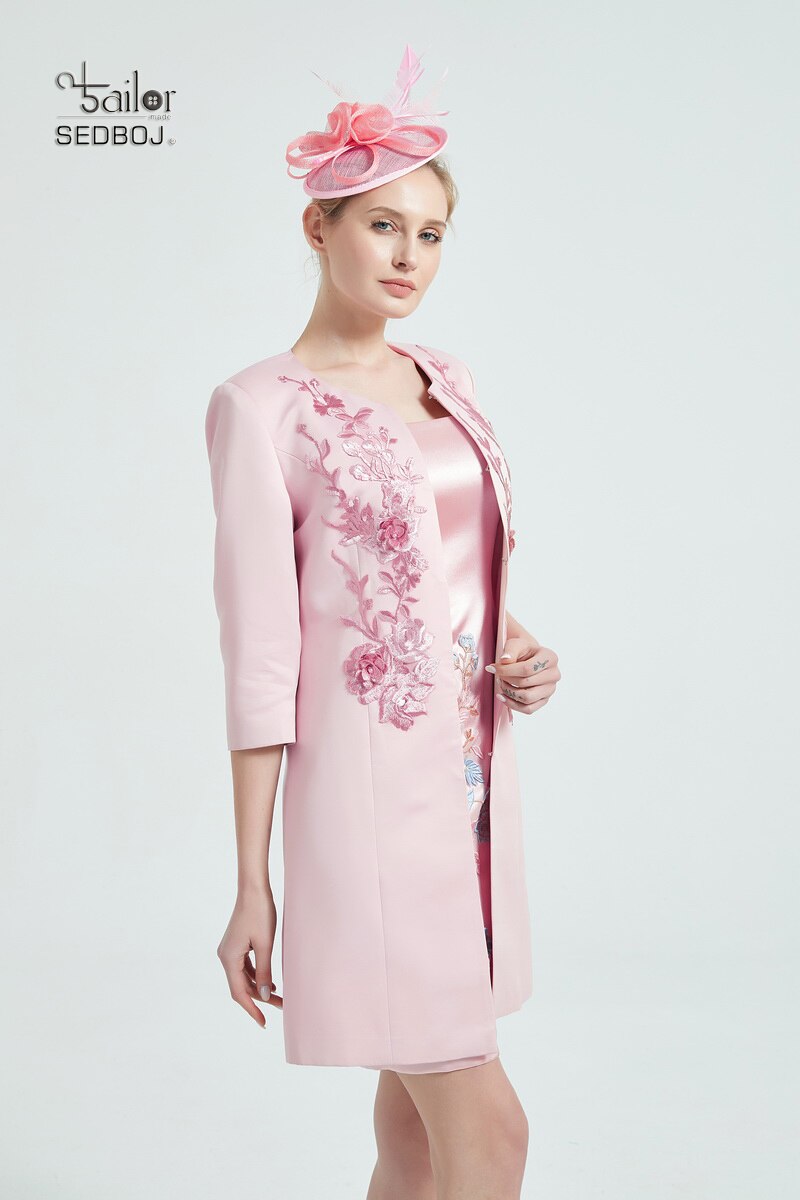 China Tailor  Custom Made Formal Wedding Guest Dress Mother of The Bride Dress   Pink Jacket Evening Gown with Sleeves