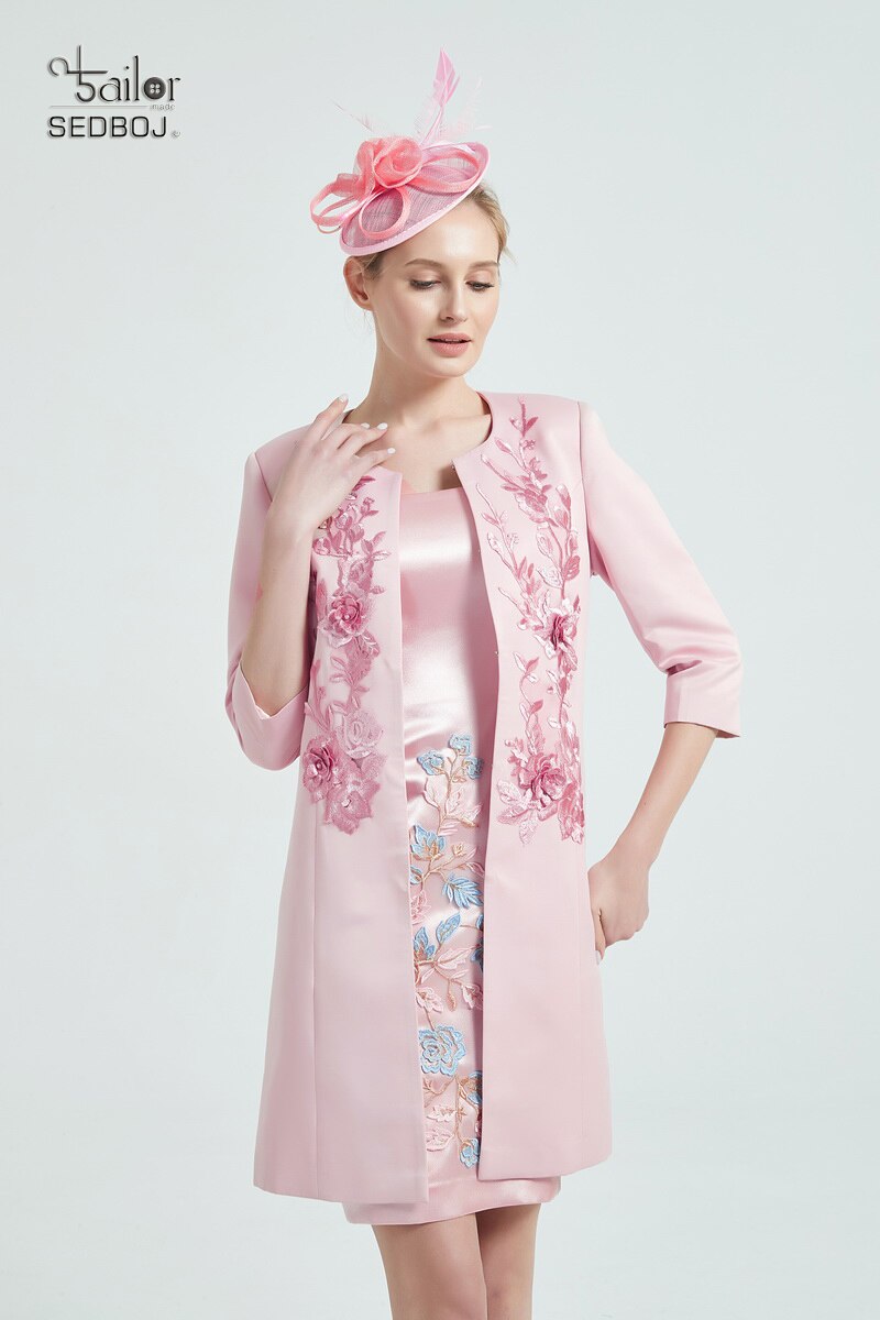 China Tailor  Custom Made Formal Wedding Guest Dress Mother of The Bride Dress   Pink Jacket Evening Gown with Sleeves