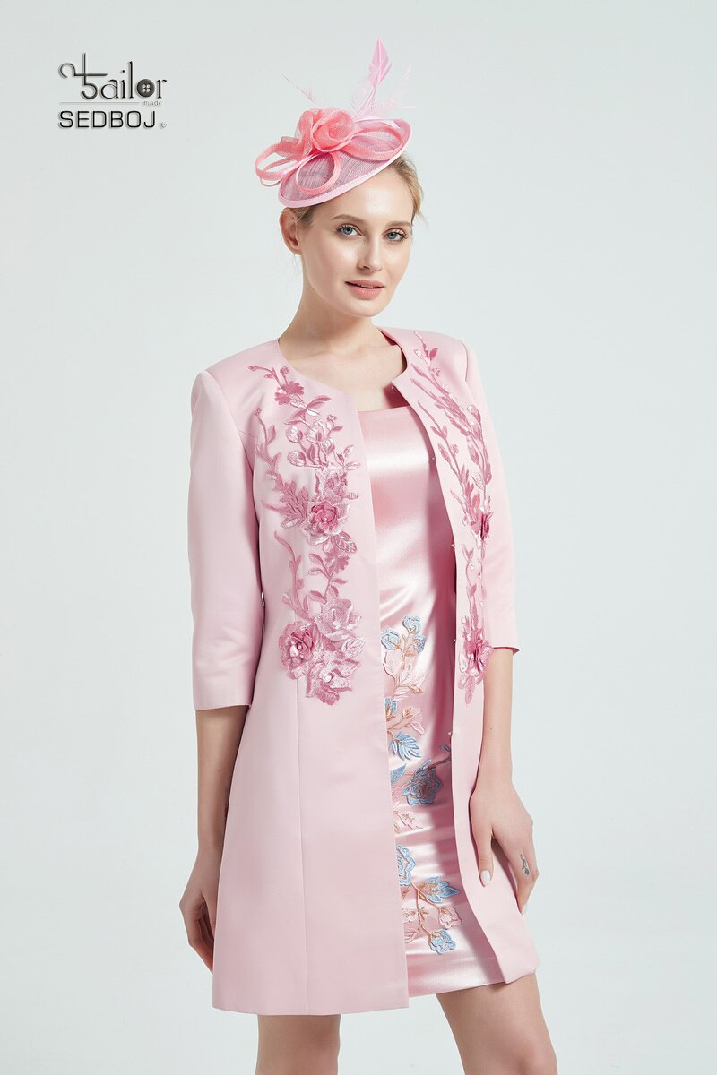China Tailor  Custom Made Formal Wedding Guest Dress Mother of The Bride Dress   Pink Jacket Evening Gown with Sleeves