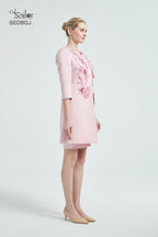 China Tailor  Custom Made Formal Wedding Guest Dress Mother of The Bride Dress   Pink Jacket Evening Gown with Sleeves