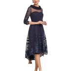 custom made navy blue mesh dress mother of the bride dress wedding dress mother mother of bride outfit fold neck mesh dress