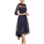 custom made navy blue mesh dress mother of the bride dress wedding dress mother mother of bride outfit fold neck mesh dress