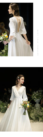 pure silk satin light wedding dress new Hepburn simple bride female French wedding dress tailor shop  customization dress