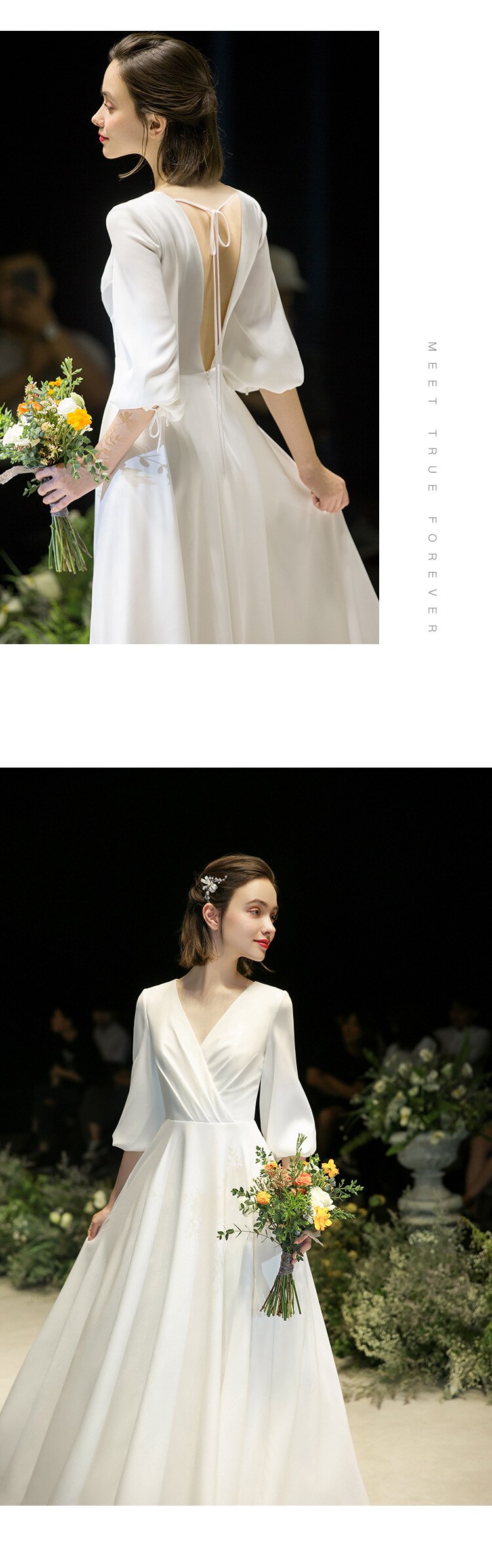 pure silk satin light wedding dress new Hepburn simple bride female French wedding dress tailor shop  customization dress