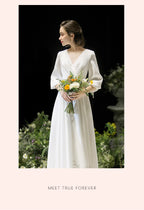 pure silk satin light wedding dress new Hepburn simple bride female French wedding dress tailor shop  customization dress