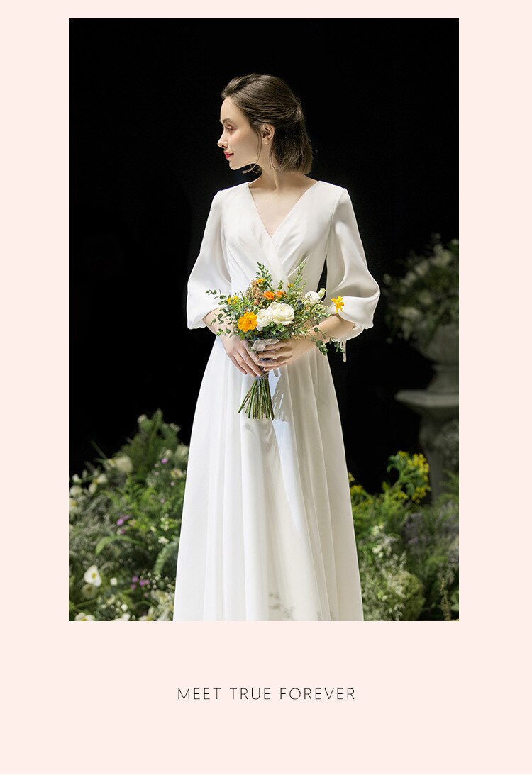 pure silk satin light wedding dress new Hepburn simple bride female French wedding dress tailor shop  customization dress