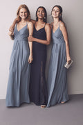 tailor shop  Double-Strap Long Georgette Bridesmaid Wrap Dress wrap arouond dress for wedding party sedona oasis teal blue color