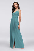 tailor shop  Double-Strap Long Georgette Bridesmaid Wrap Dress wrap arouond dress for wedding party sedona oasis teal blue color