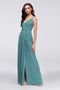 tailor shop  Double-Strap Long Georgette Bridesmaid Wrap Dress wrap arouond dress for wedding party sedona oasis teal blue color
