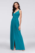 tailor shop  Double-Strap Long Georgette Bridesmaid Wrap Dress wrap arouond dress for wedding party sedona oasis teal blue color
