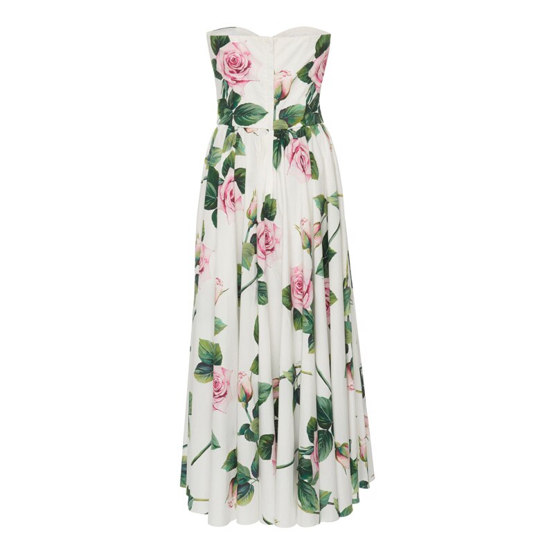 Tailor Shop Light Luxury Design Sense Off-shoulder Printed Tube Top Dress One-neck Dress Skirt Rose Flower Sexy Long Skirt Dress