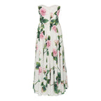 Tailor Shop Light Luxury Design Sense Off-shoulder Printed Tube Top Dress One-neck Dress Skirt Rose Flower Sexy Long Skirt Dress