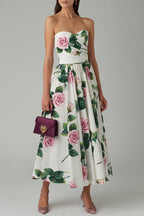 Tailor Shop Light Luxury Design Sense Off-shoulder Printed Tube Top Dress One-neck Dress Skirt Rose Flower Sexy Long Skirt Dress