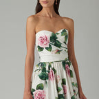 Tailor Shop Light Luxury Design Sense Off-shoulder Printed Tube Top Dress One-neck Dress Skirt Rose Flower Sexy Long Skirt Dress
